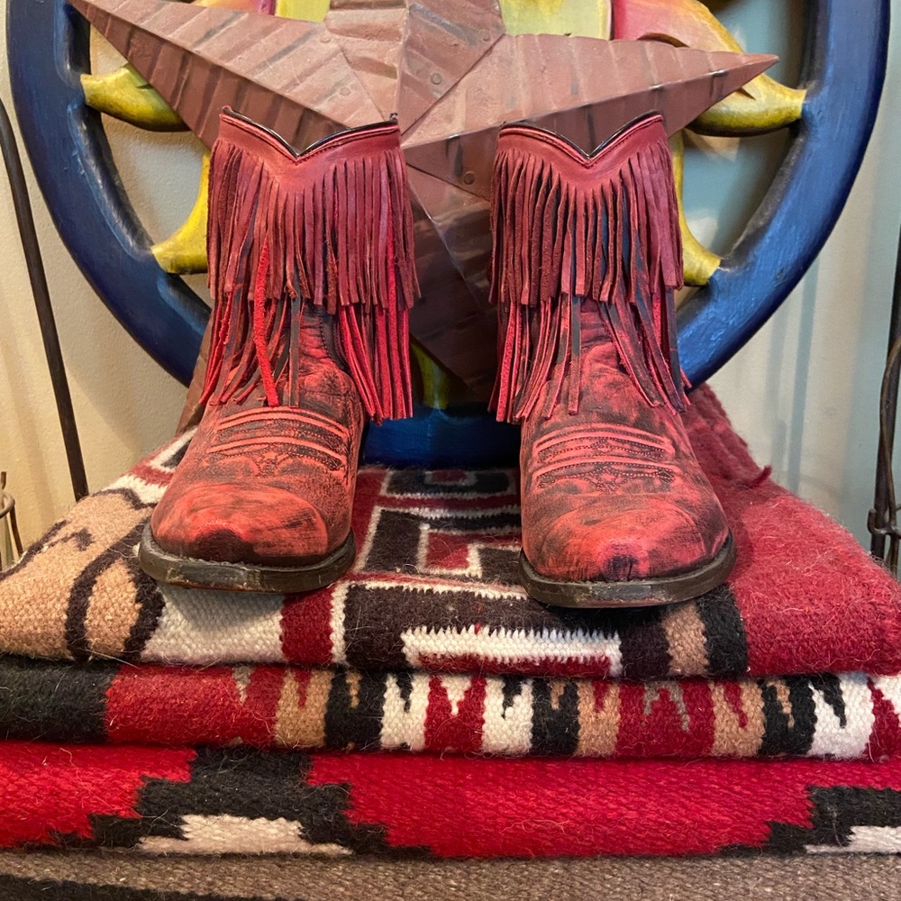 Red Leather fringed boots